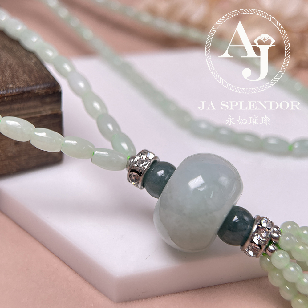 JN-H20-1519 天然翡翠A玉 華麗翠綠珠串串金項鏈