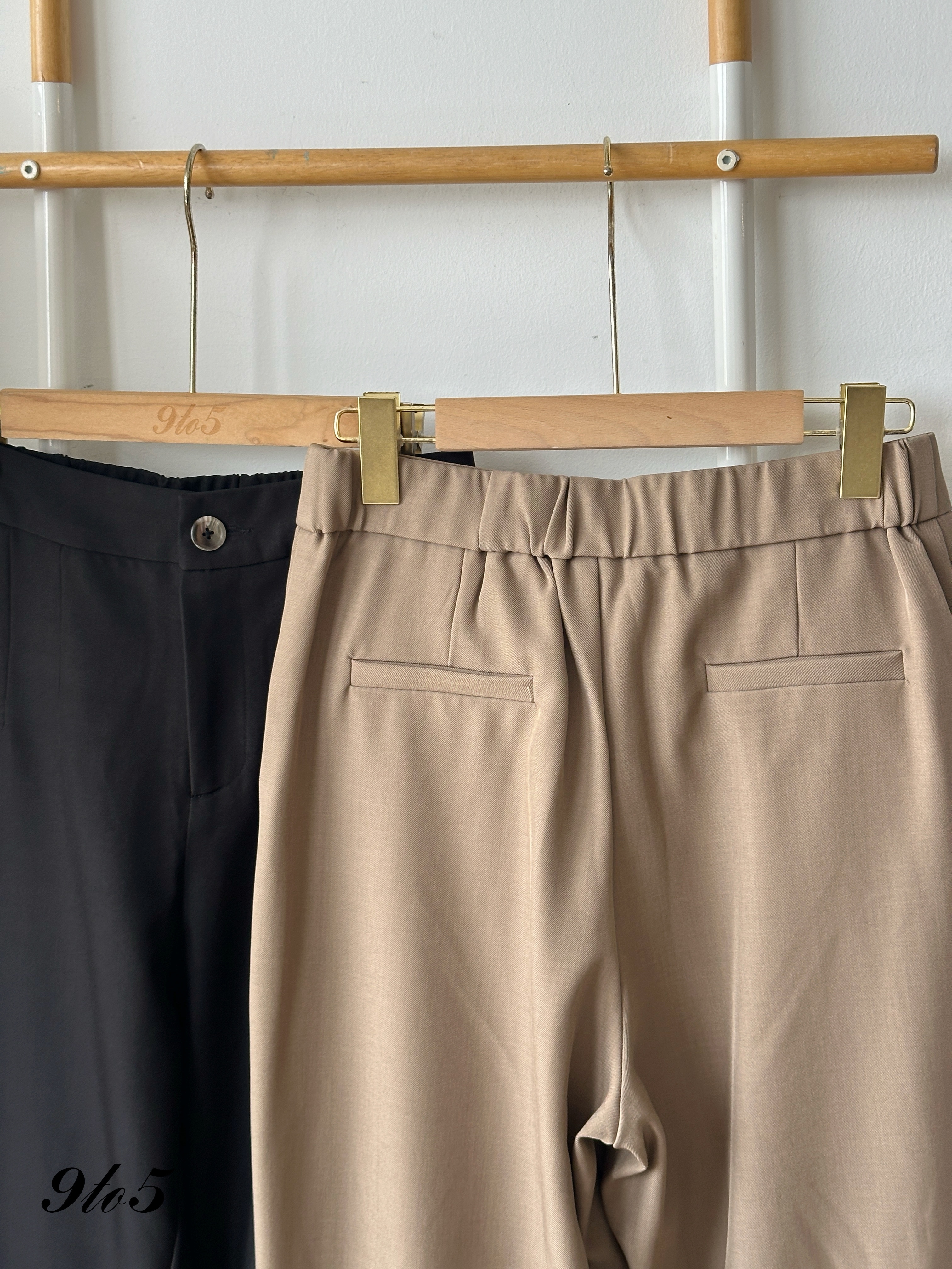 S1884 Wide Leg Long Pants - Black & Brown