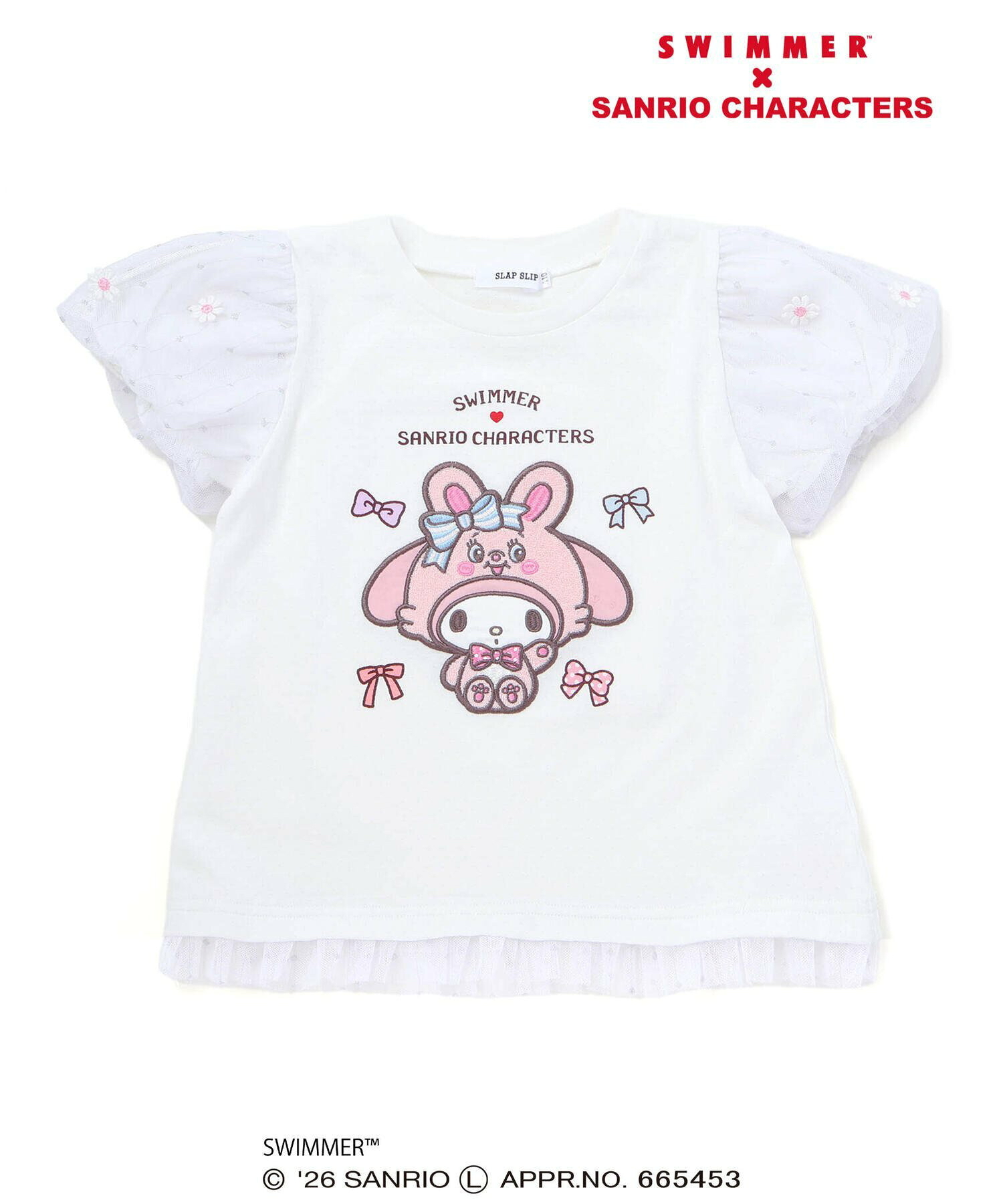 🇯🇵預訂 日本直送🇯🇵Slap Slip x Swimmer x Sanrio系列三色人物刺繡貼花薄紗泡泡袖上衣