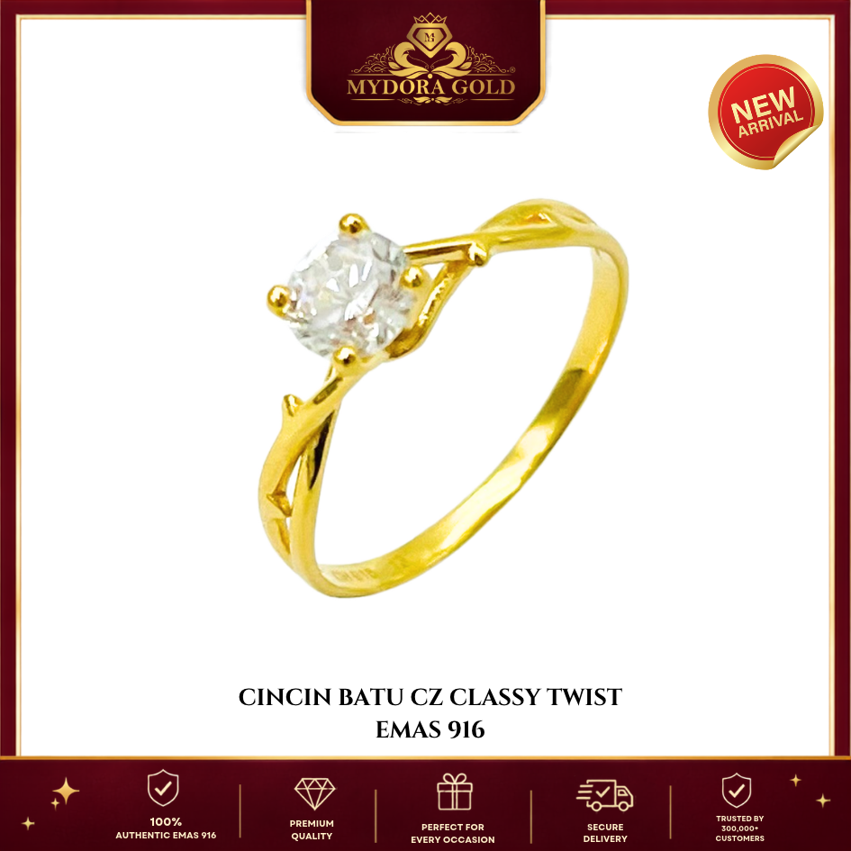 MYDORA Emas 916 Cincin Batu CZ Classy Twist l EMAS 916/22K