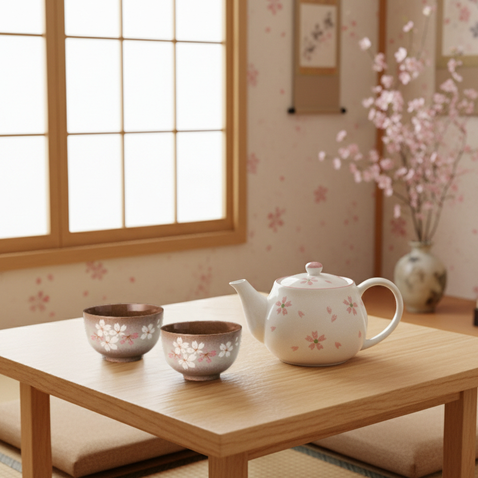 【日本製】美濃燒陶瓷平安櫻京煎茶杯 (160ml)