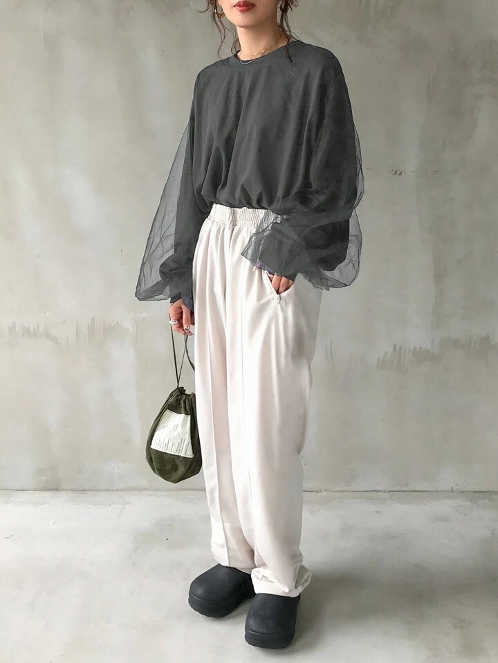 (兩色）薄紗拼接上衣