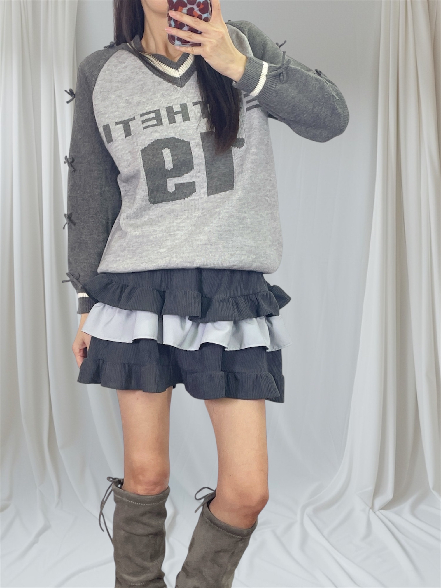 K5537 拼色牛角袖針織top