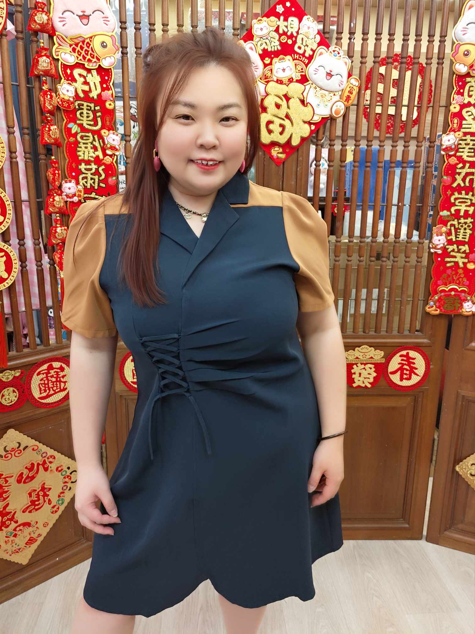 OTC06 BE#281861 拼色袖绑带设计连衣裙