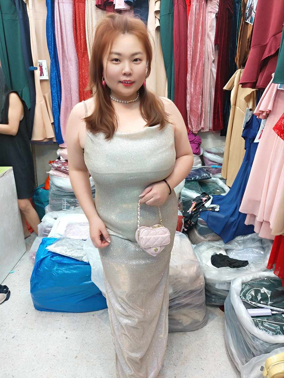 AA09/AA0009 💥新品💥细吊带亮粉边开叉修身长礼服