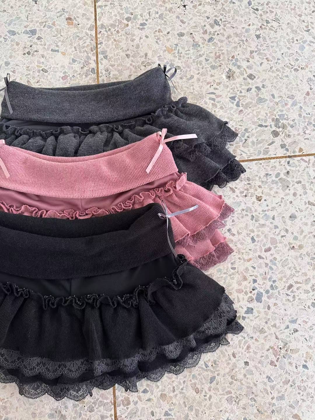 已售罄❌東大門三層Lacy蝴蝶結短裙