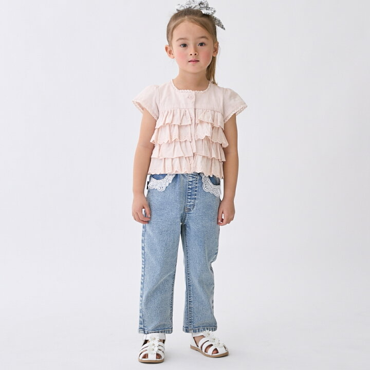 🇯🇵預訂 日本直送🇯🇵 Petit Main 兩色蕾絲層疊荷葉邊短袖上衣