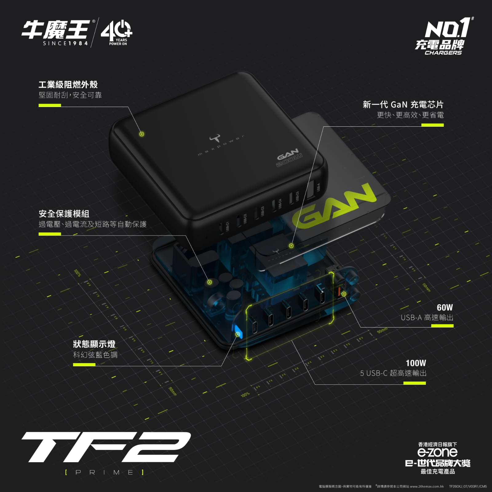 Maxpower TF260XJ 200W 超快速GaN USB充電器