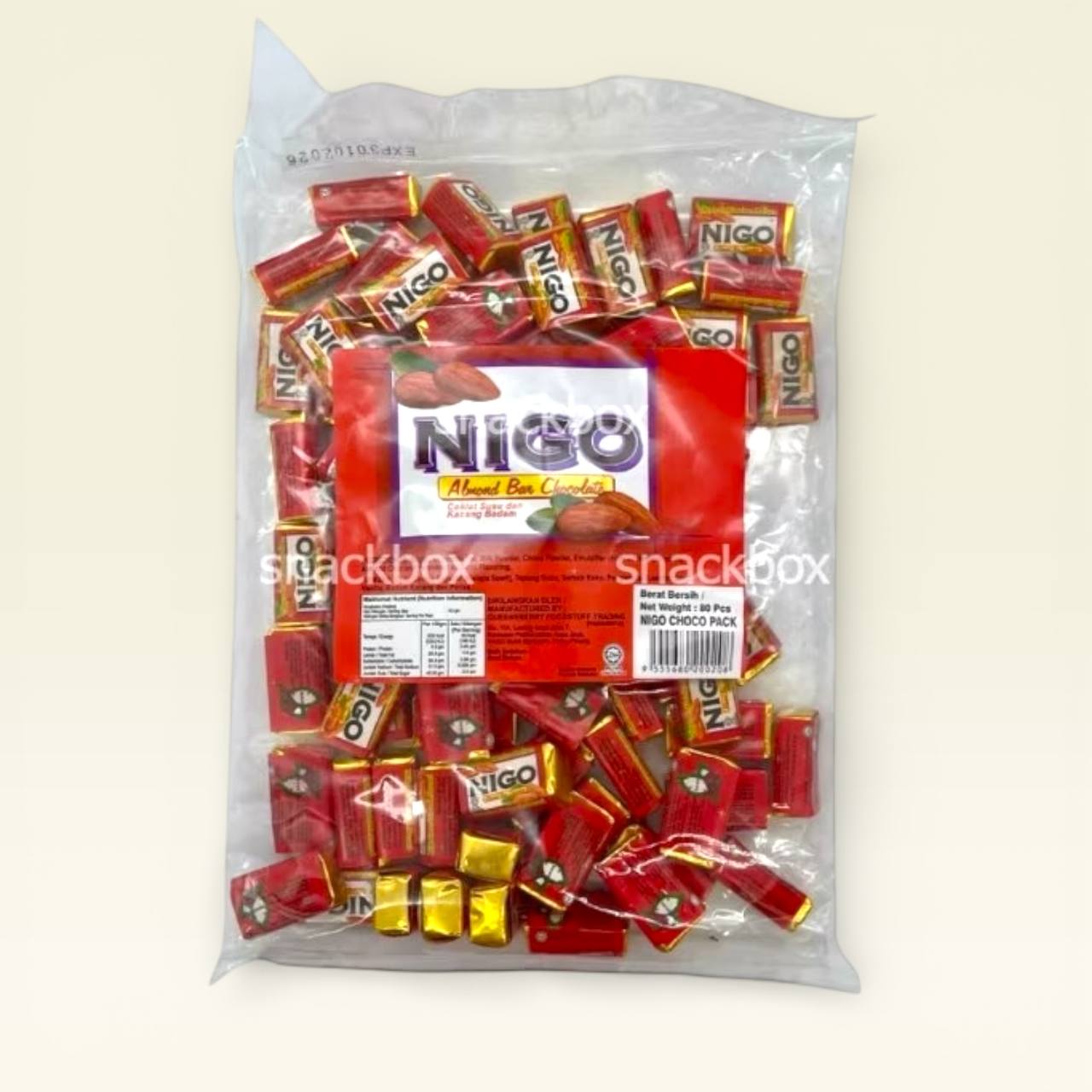 Nigo Almond Bar Chocolate Coklat Susu dan Kacang Badam 80pcs