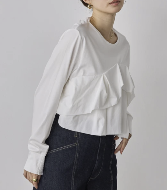 前褶飾圓領T恤 - 2026 流行穿搭  前褶飾T恤 春夏時尚穿搭 獨特設計 成人休閒 時尚穿搭 易於配搭 日本直送   #JP-I-260023