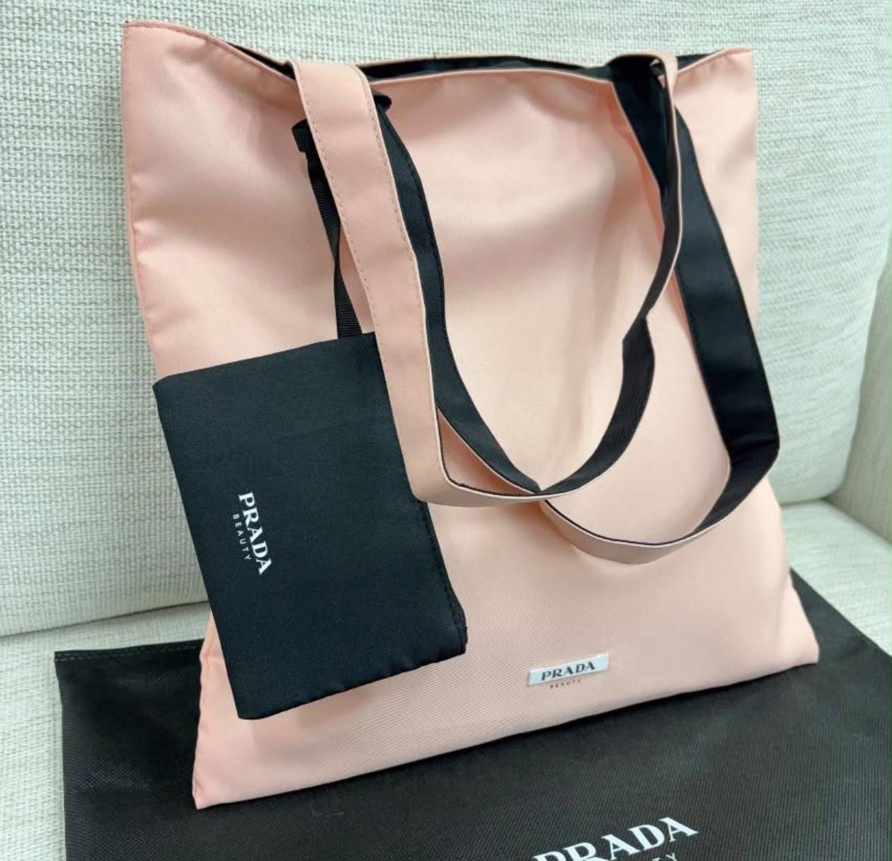 【Prada Beauty】珊瑚橙色厚身雙面Tote bag