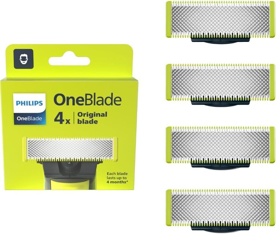 Philips OneBlade 原廠替換4刀片，適用於 OneBlade 電動刮鬍刀和修剪器 QP240/50 OneBlade Original Replacement Blades Durable Stainless Steel, 4 pack, QP240/50 