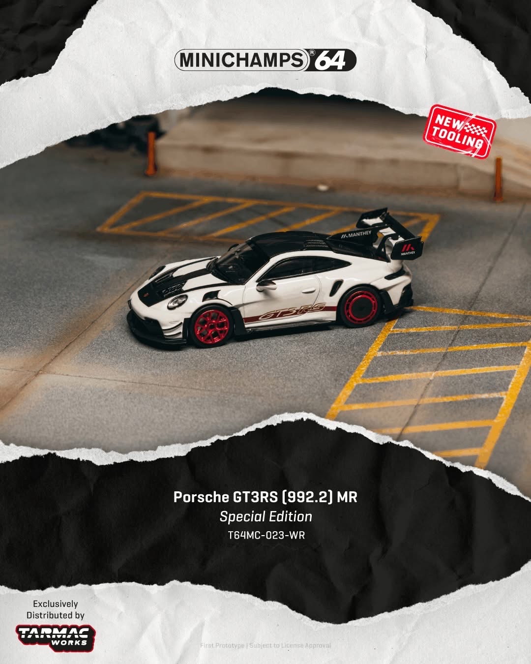 （預訂 Pre Order) Tarmac Works  ( T64MC-023-WR ) Porsche GT3RS (992.2) MR White Red Tarmac Special Edition