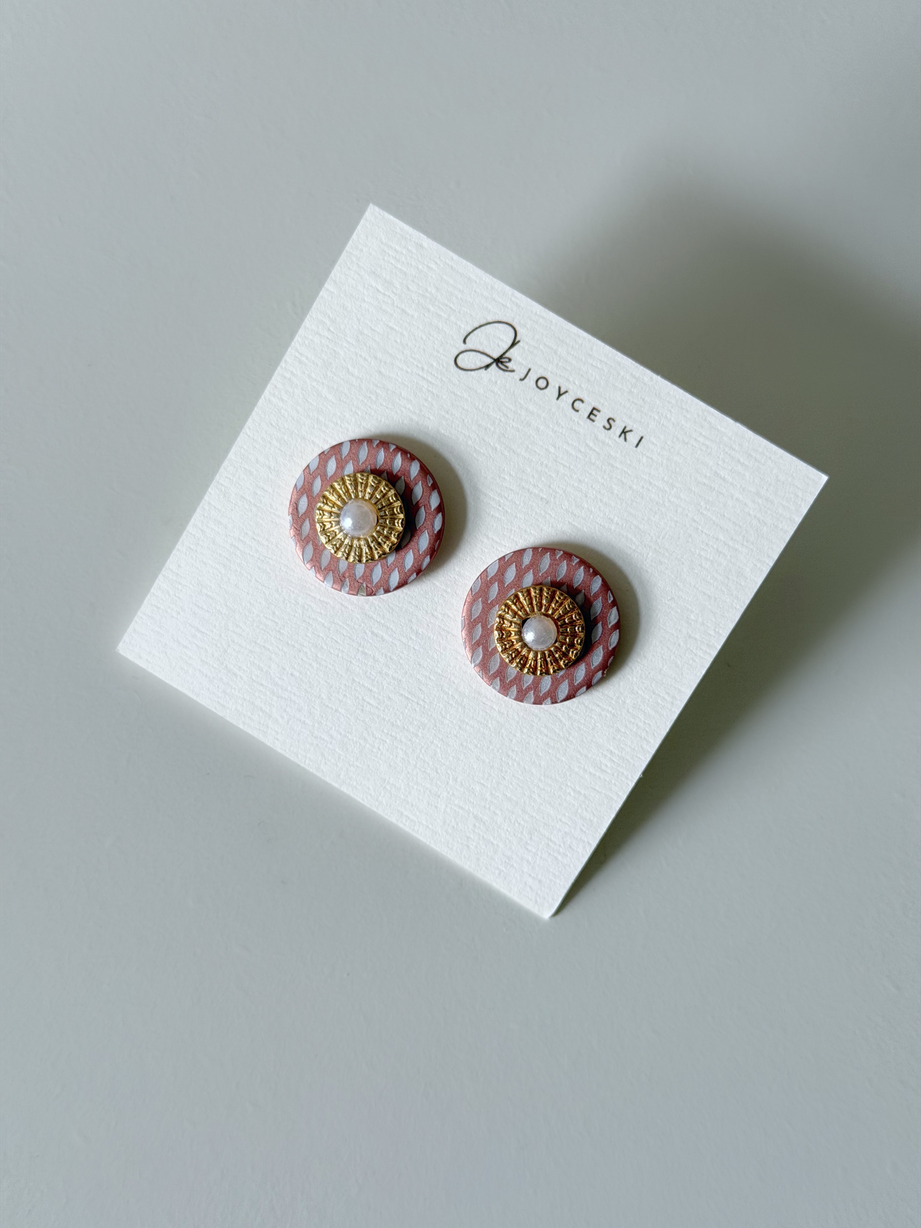 英國Metallic貝殼壓花立體耳環/Metallic Pink