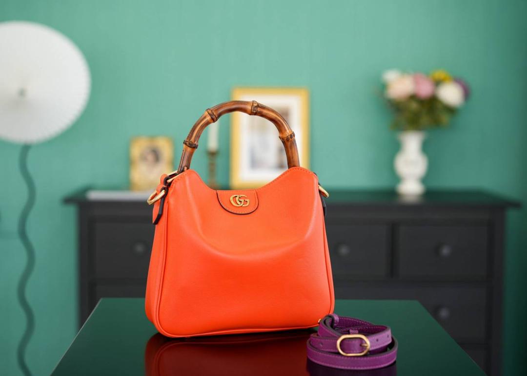 Gucci Bamboo 1947 Small Top Handle Bag in Vibrant Orange Leather