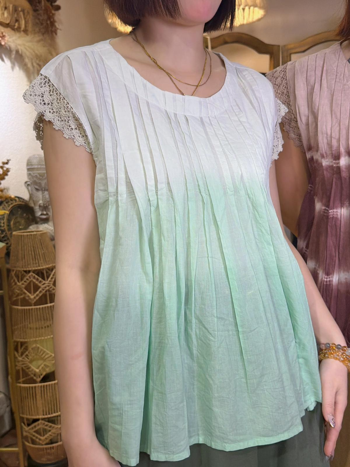 2189 Mint Green Accordion Front Lace Sleeve Top
