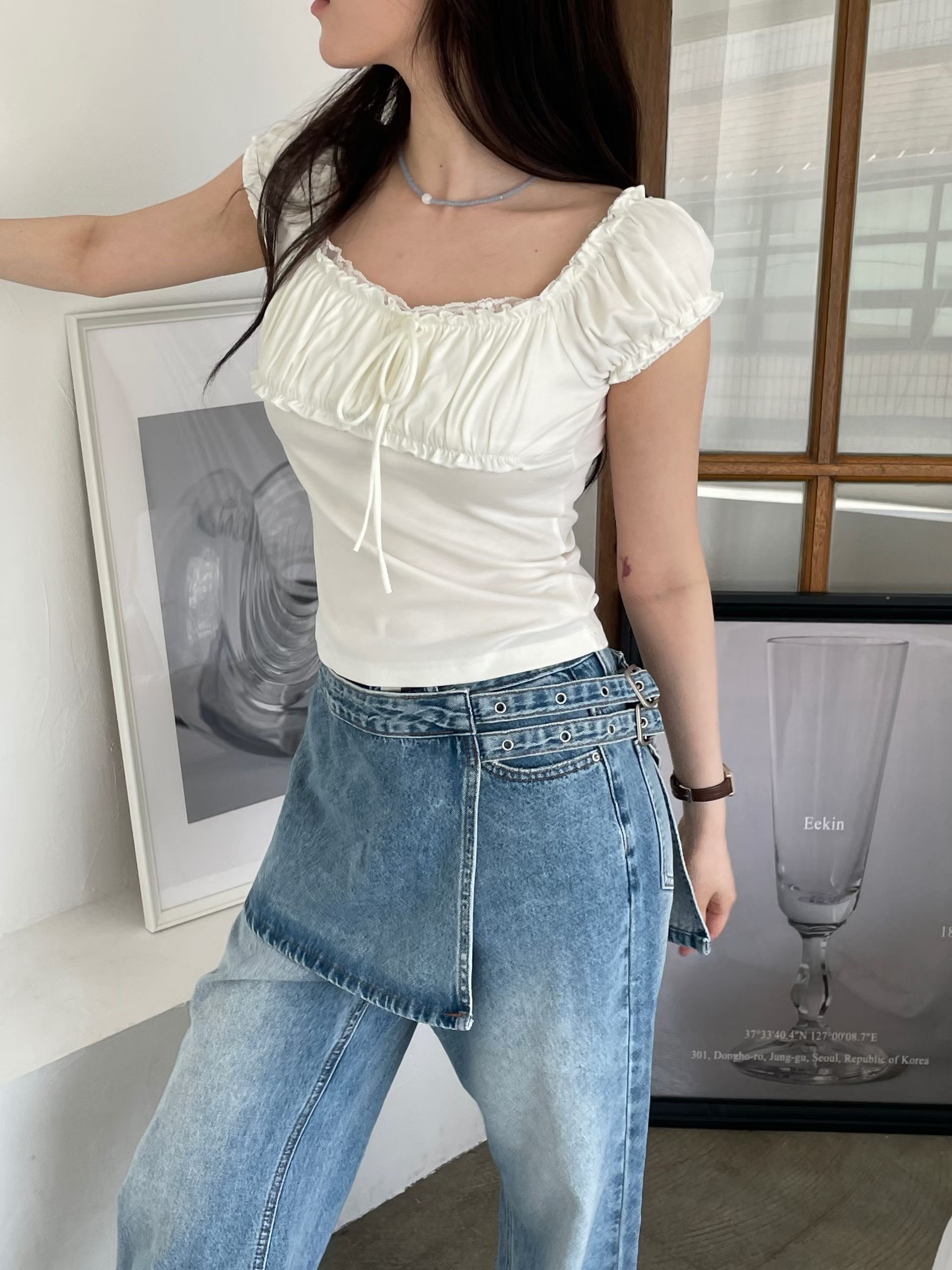 【 香芋紫Pick🥛💜甜酷兼備～LACE拼波浪邊兩著上衣💭 】 Chiffon 2-way Ruffle Top(三色入)