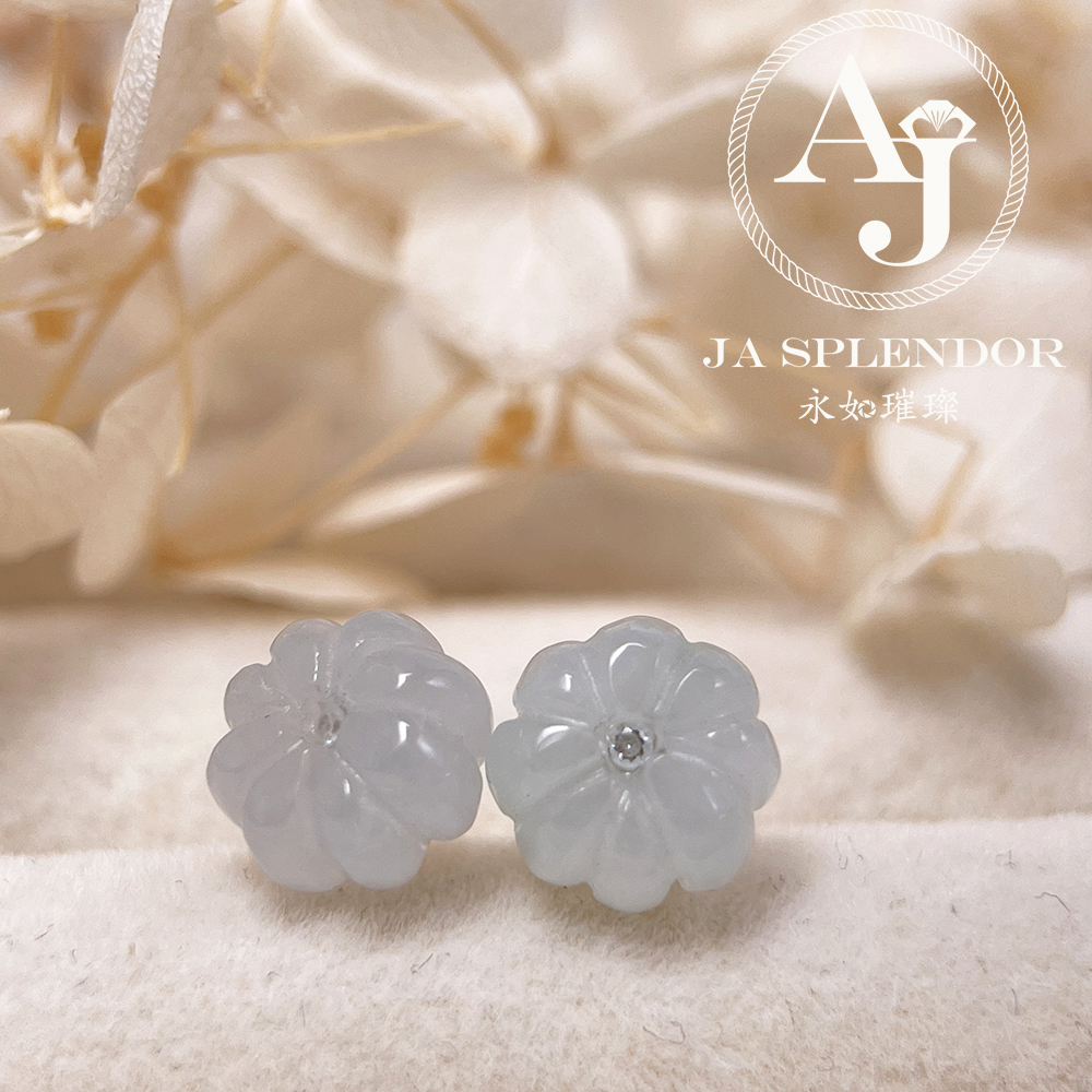 FBG26-H05 天然翡翠A玉 冰花綻放純銀耳釘