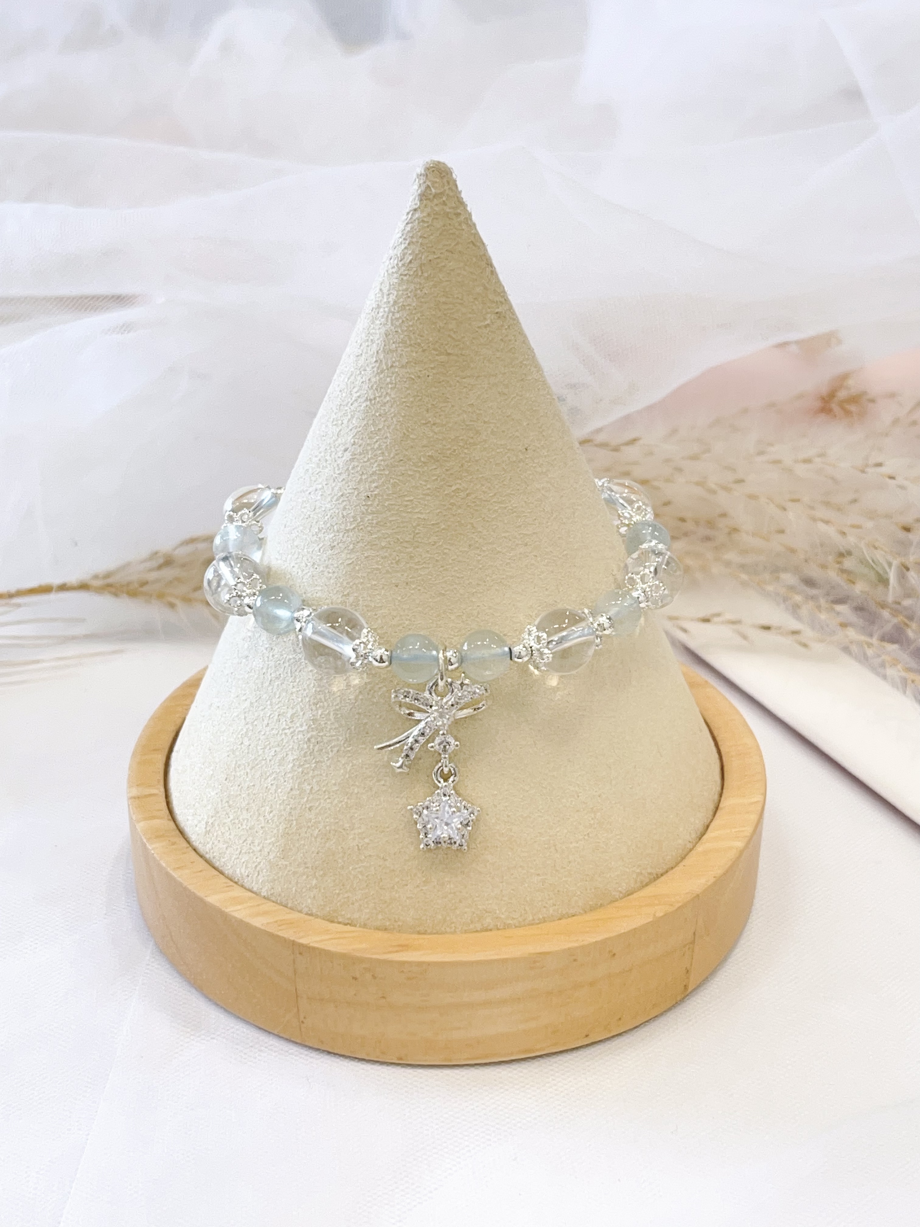 紫水晶 × 海蓝宝 × 白水晶  Amethyst & Aquamarine & Clear Quartz Star Charm Bracelet｜星空守护