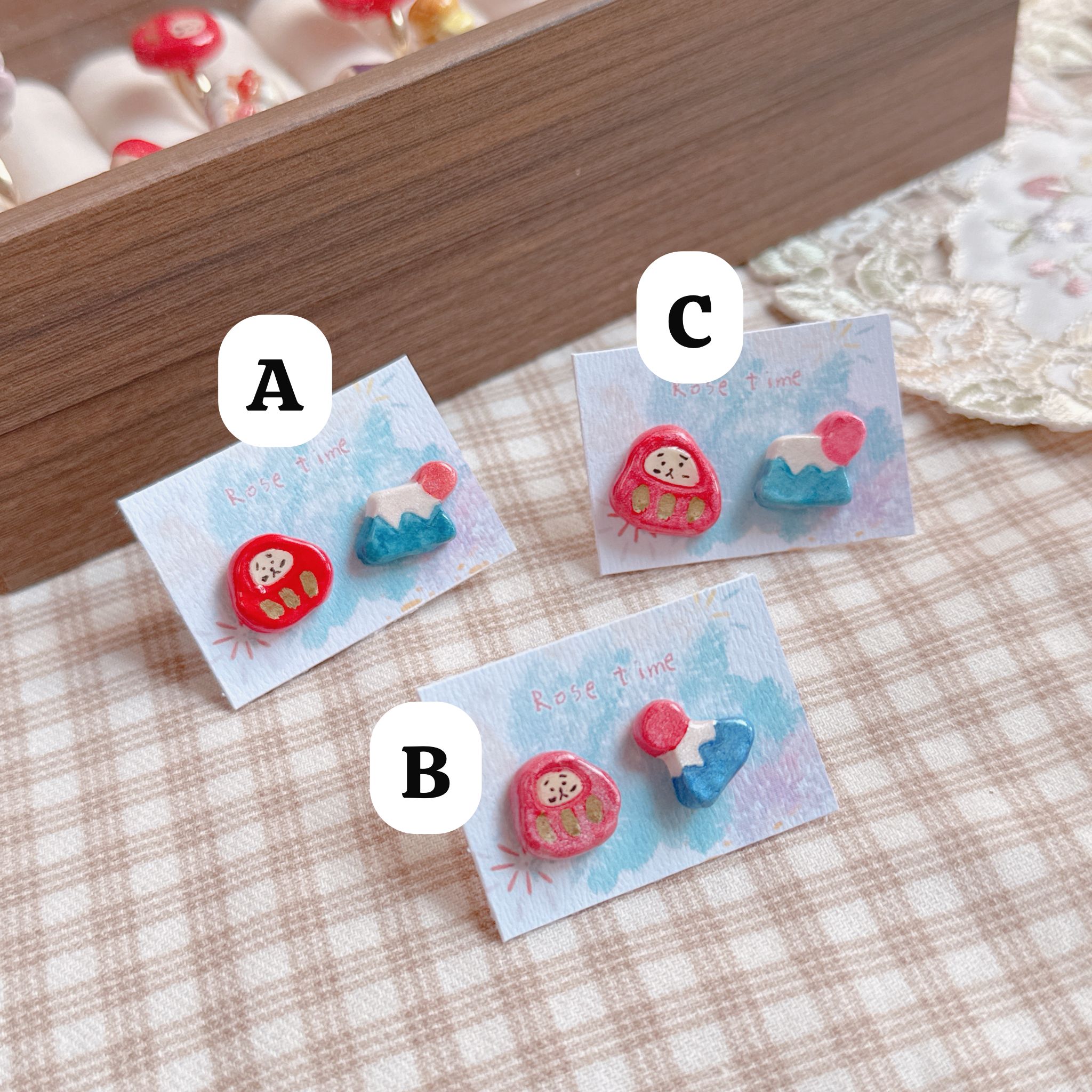 手繪 不規則達摩富士山耳釘