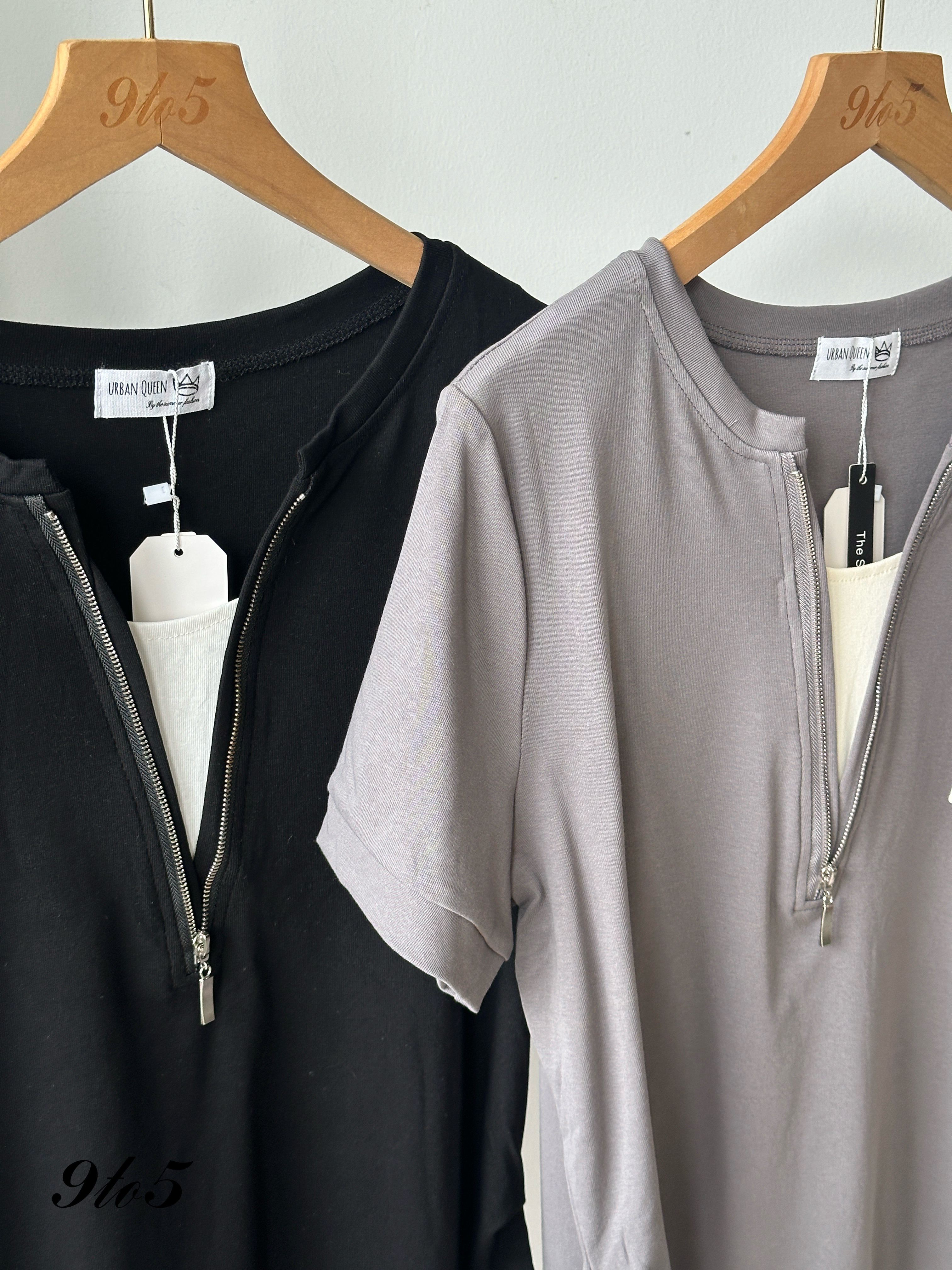 T4063 Fake Two-Piece Zip Top - 5 Colors 