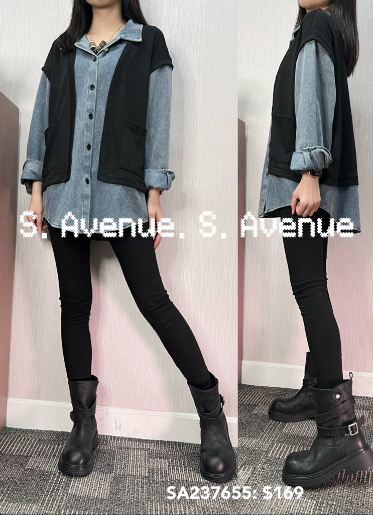 SA237655: 長袖假兩件牛仔shirt