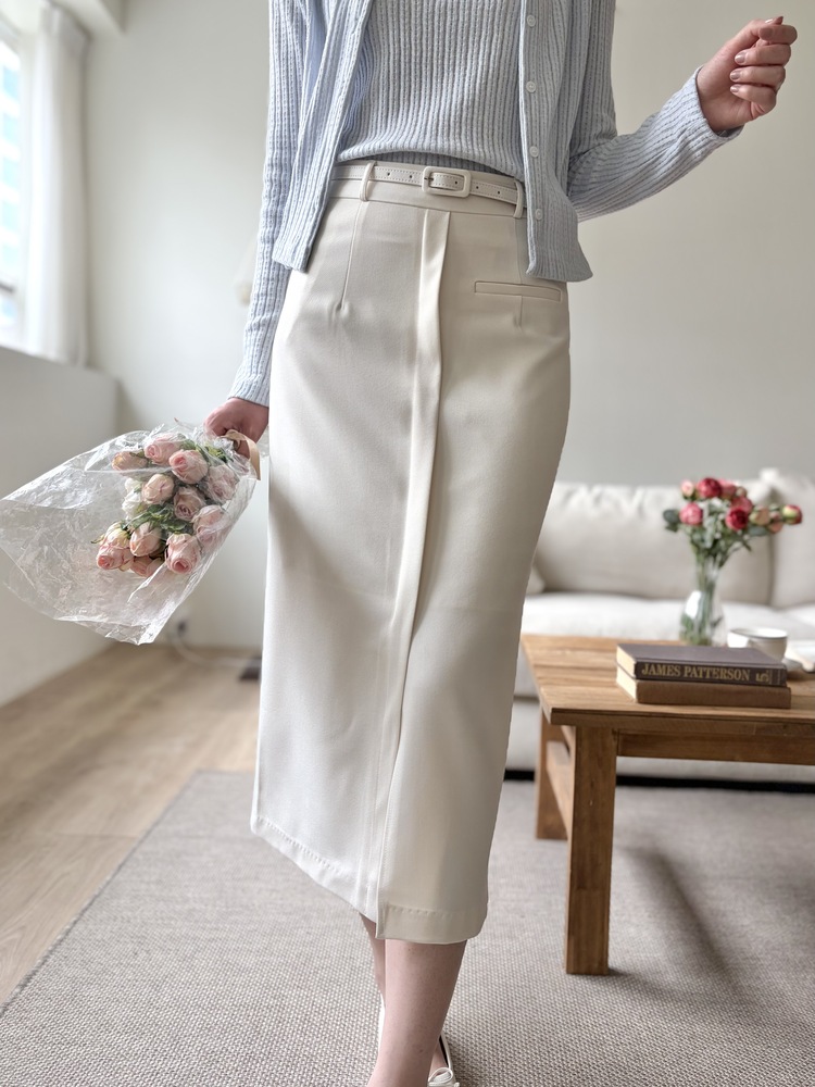 Belted Pencil Skirt (Ivory)