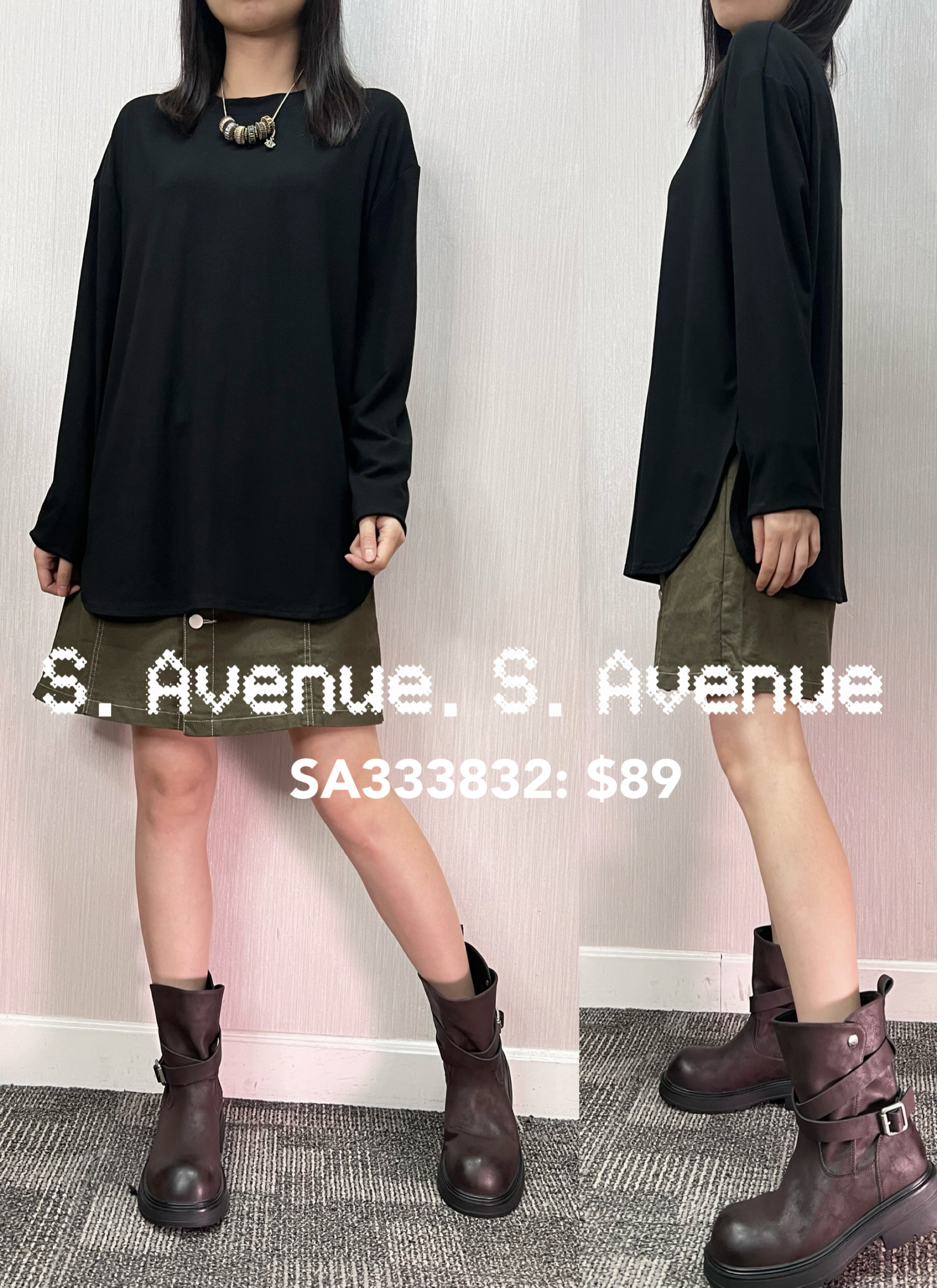 SA333832: 長袖圓領淨色長身遮hip打底衫