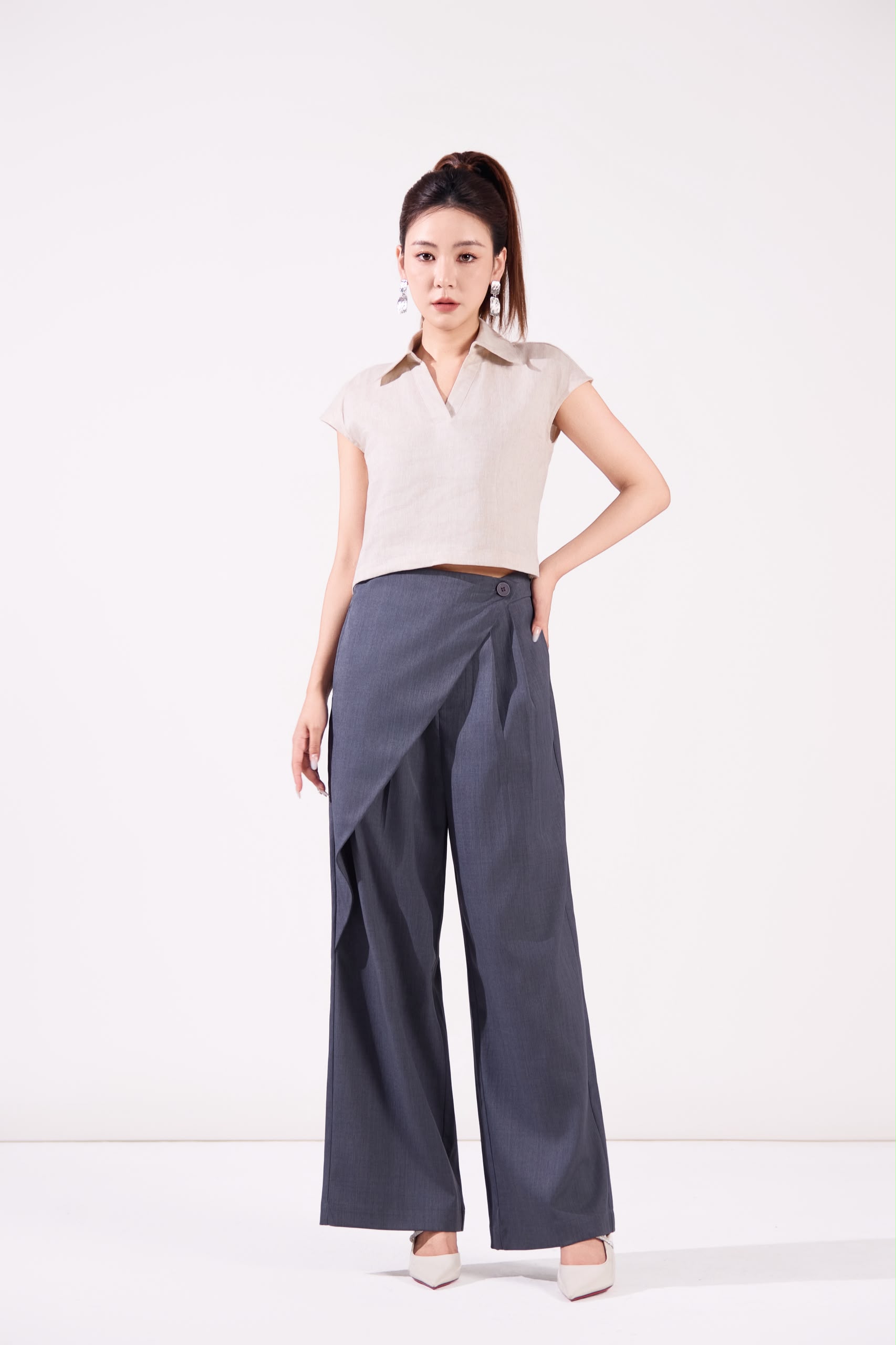 13241340 Asymmetrical Wrap Wide-Leg Pants