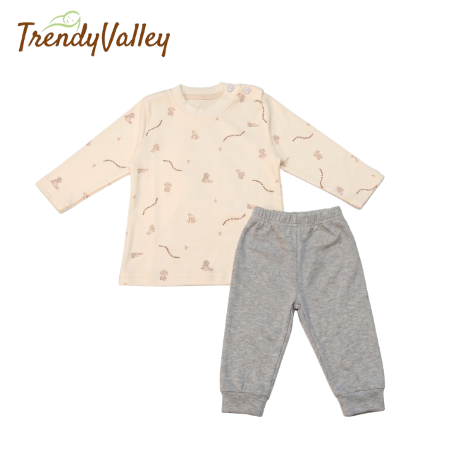 Organic Cotton Long Sleeve Long Pant Pajamas (Printed Bunny)