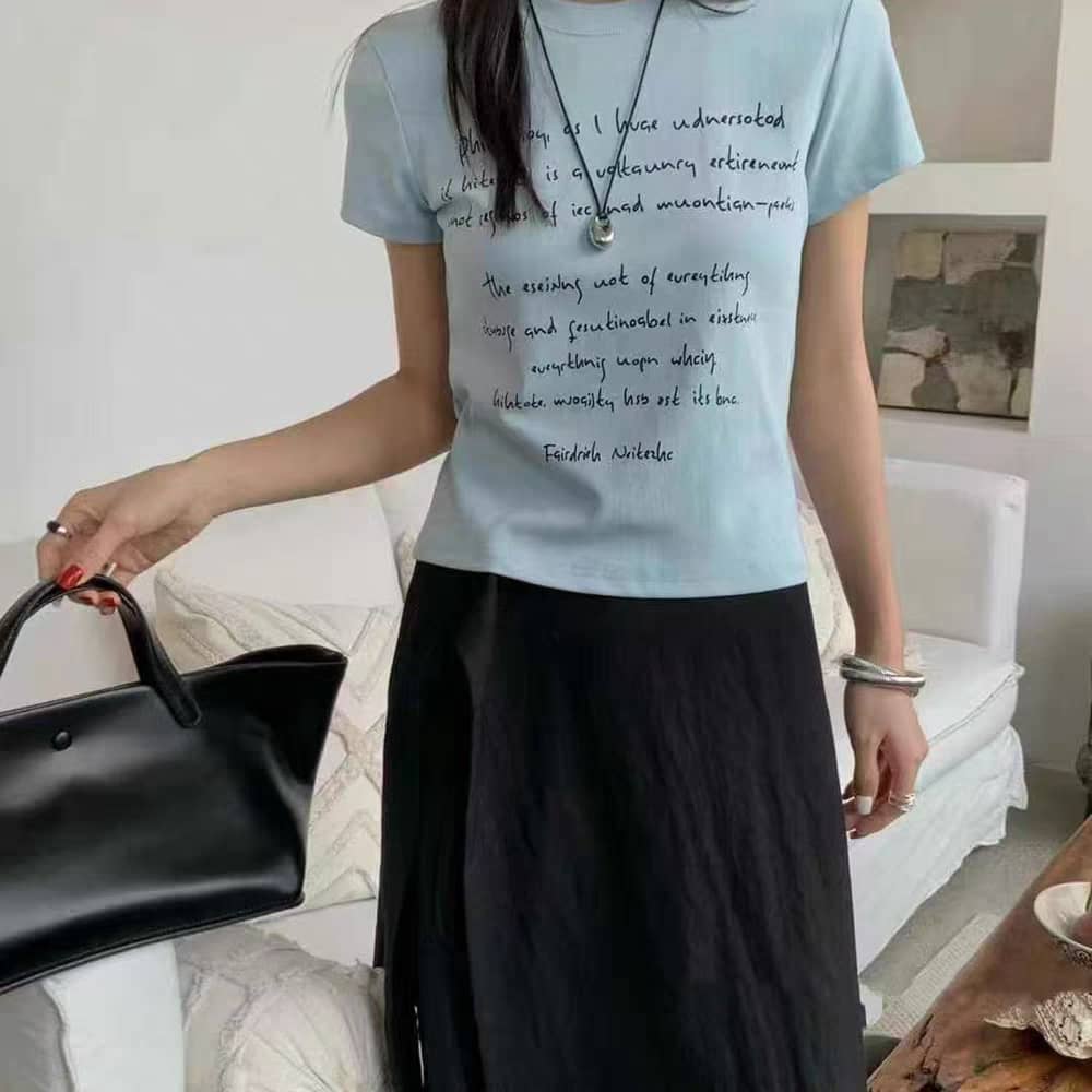 Minimalist Letter Print Short Sleeve Tee ‖ 文艺字母印花简约短袖T恤 KR01317181