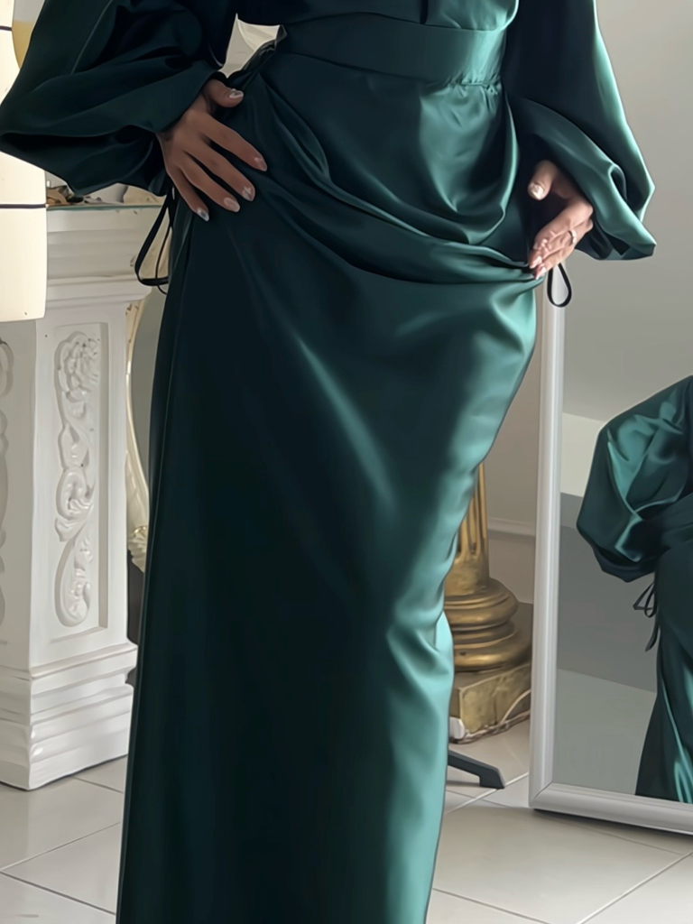 Kadita Songket Corset and Draped Skirt with King Blouse in Emerald Green