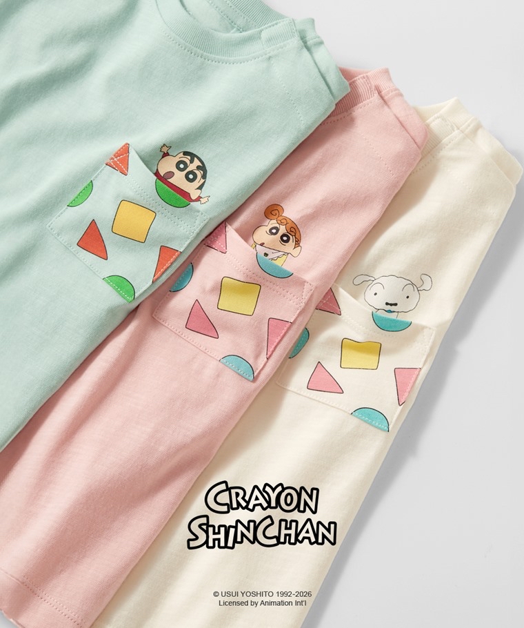 💚預訂 台灣直送💚蠟筆小新系列三色口袋印花竹節純棉短袖T恤