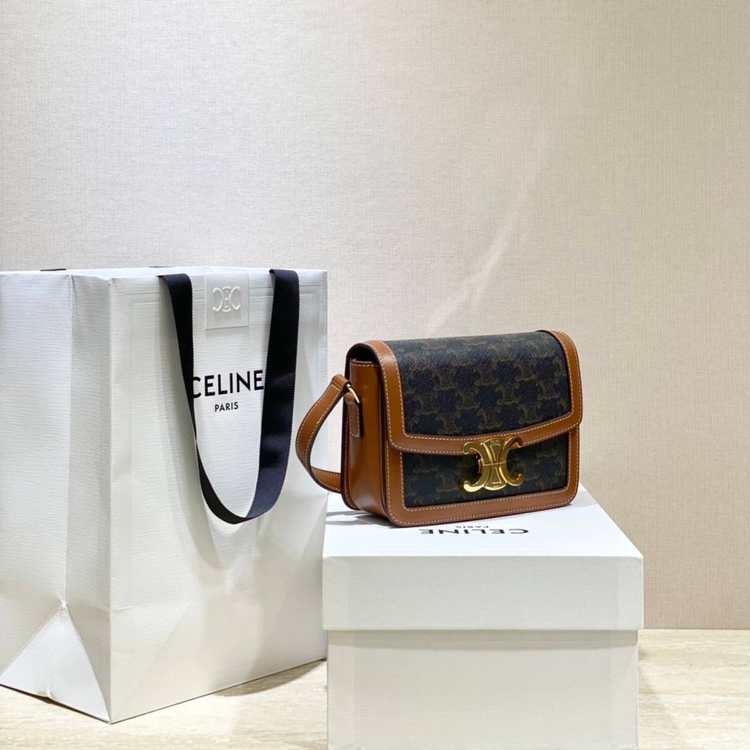 🔥大货实拍图 𝗖𝗘𝗟𝗜𝗡𝗘 ♥ 𝗧𝗥𝗜𝗢𝗠𝗣𝗛𝗘 𝗧𝗘𝗘𝗡 𝗕𝗢𝗫小号 在原来的锁扣上加了CELINE首字母凯旋门扣，完完整整的巴黎血液注入啊！将复古元素与品牌一向拿手的利落线条相结合，气质 高贵！ 型号：188882 小号尺寸：18.5*14*6cm