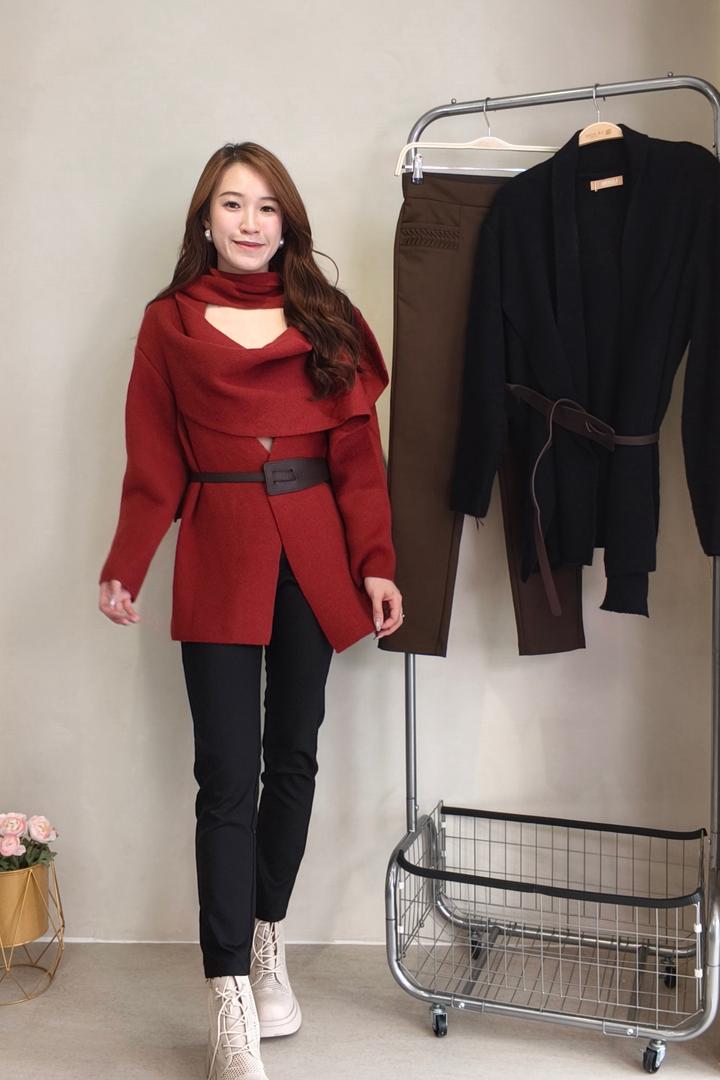 932 Draped Collar Belted Statement Jacket