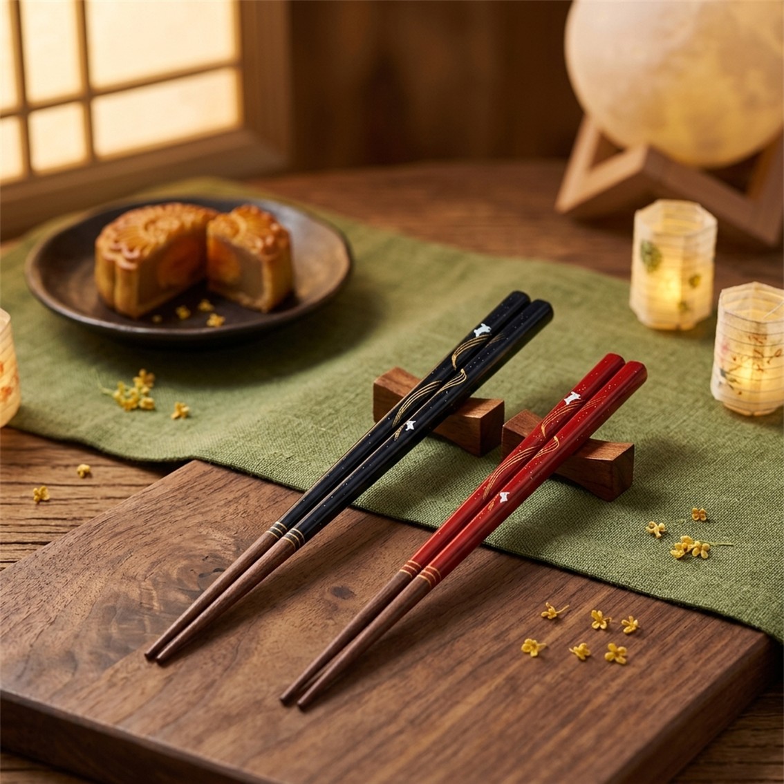 【日本製】天然木月兔彩繪情侶筷子套裝