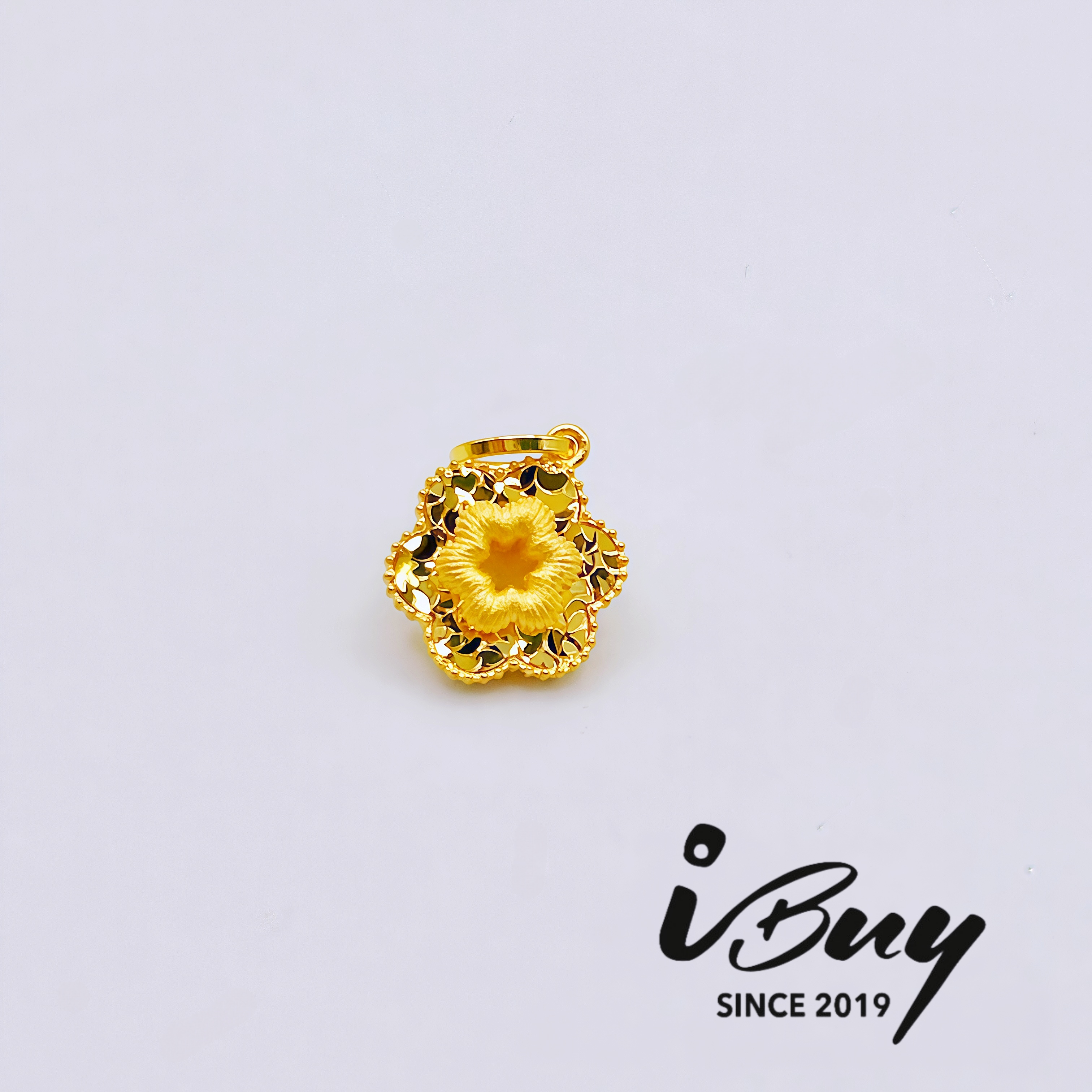 916 GOLD ICE-CUT DOUBLE LAYER PENDANT 916 金碎碎冰双层花吊坠