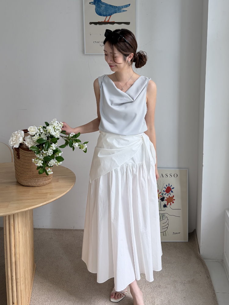 Wrap-Waist Flare Skirt (White)