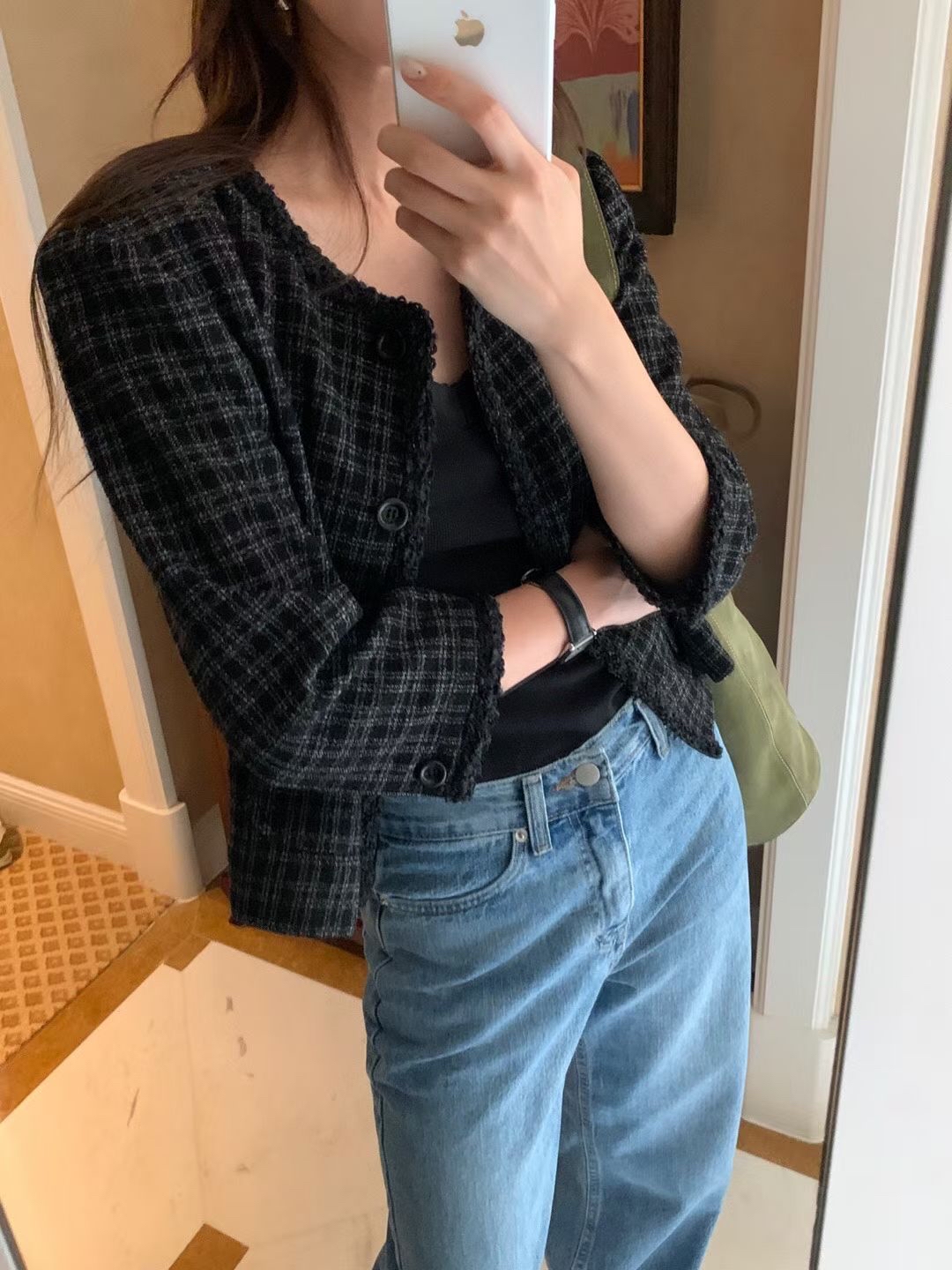 Checked mid-sleeve jacket