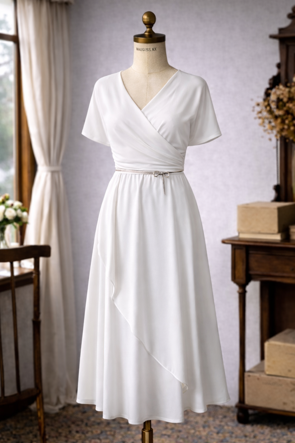 (Last M)1930s Style Floor-Length Grecian Goddess Dress with Silver Belt (FM212)
