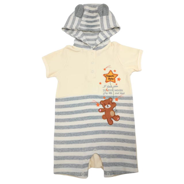 Trendyvalley Organic Cotton Baby Short Sleeve Short Pant Baby Romper With Hoodie (Bear)
