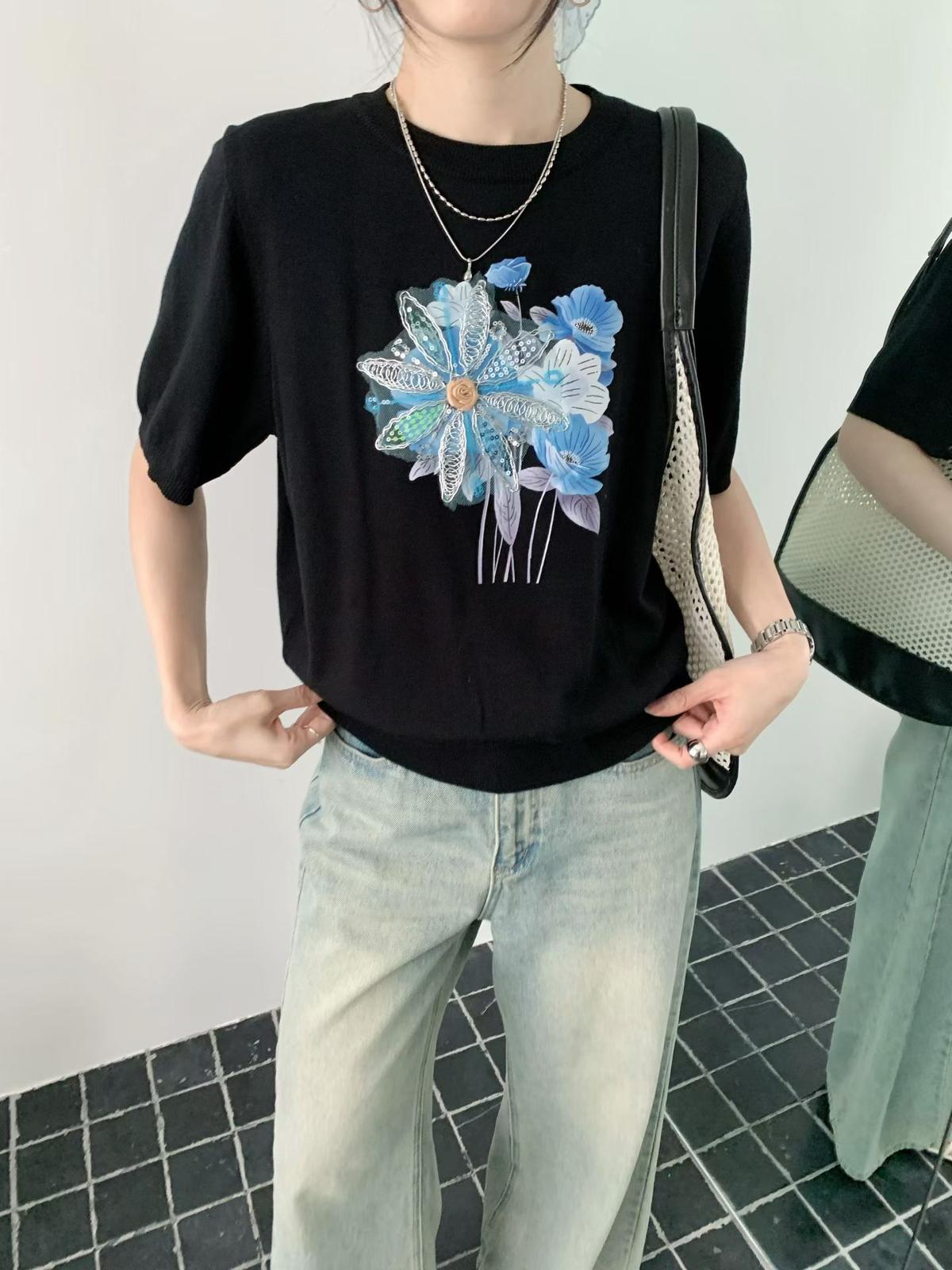 立體花朵刺綉線料top