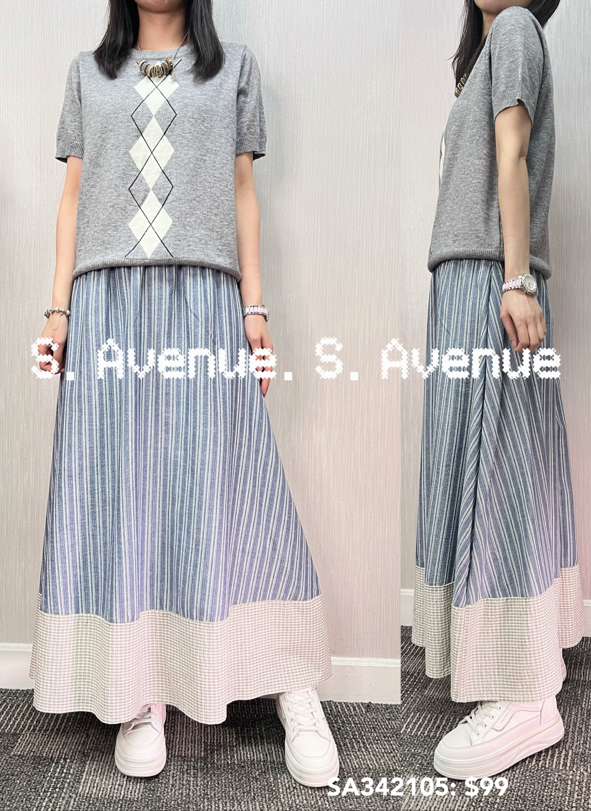 SA342105: 短袖菱格圖案線top