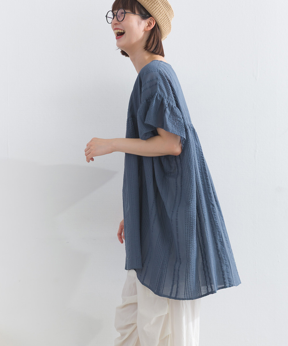 LP - 印度棉泡泡紗紐帶襯衫 (深藍色)