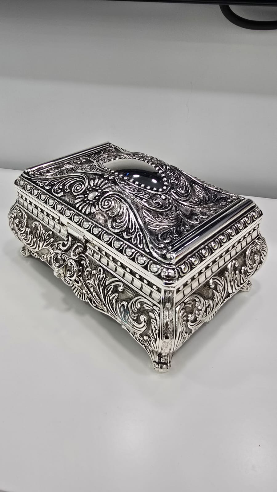 抹黑鍍銀花紋長方形首飾盒 K2715