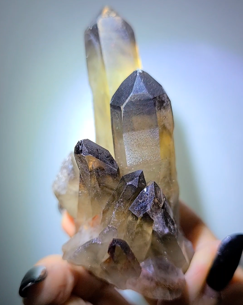 Smoky citrine cluster with phantom smoky pyramids - C96