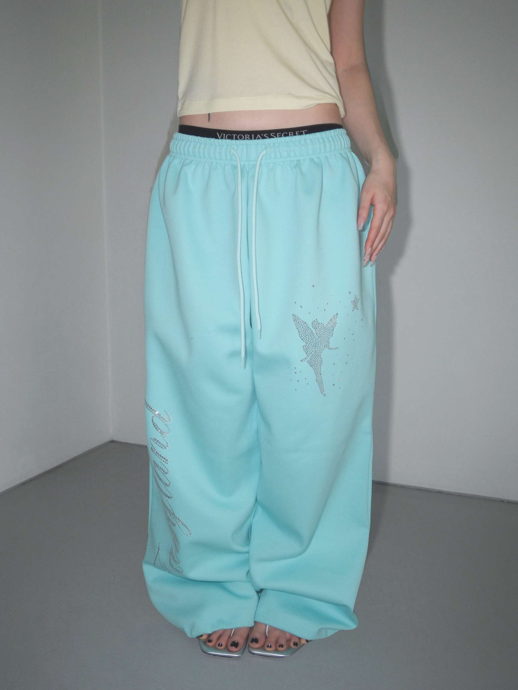 Rhinestone Graphic Wide-Leg Pants