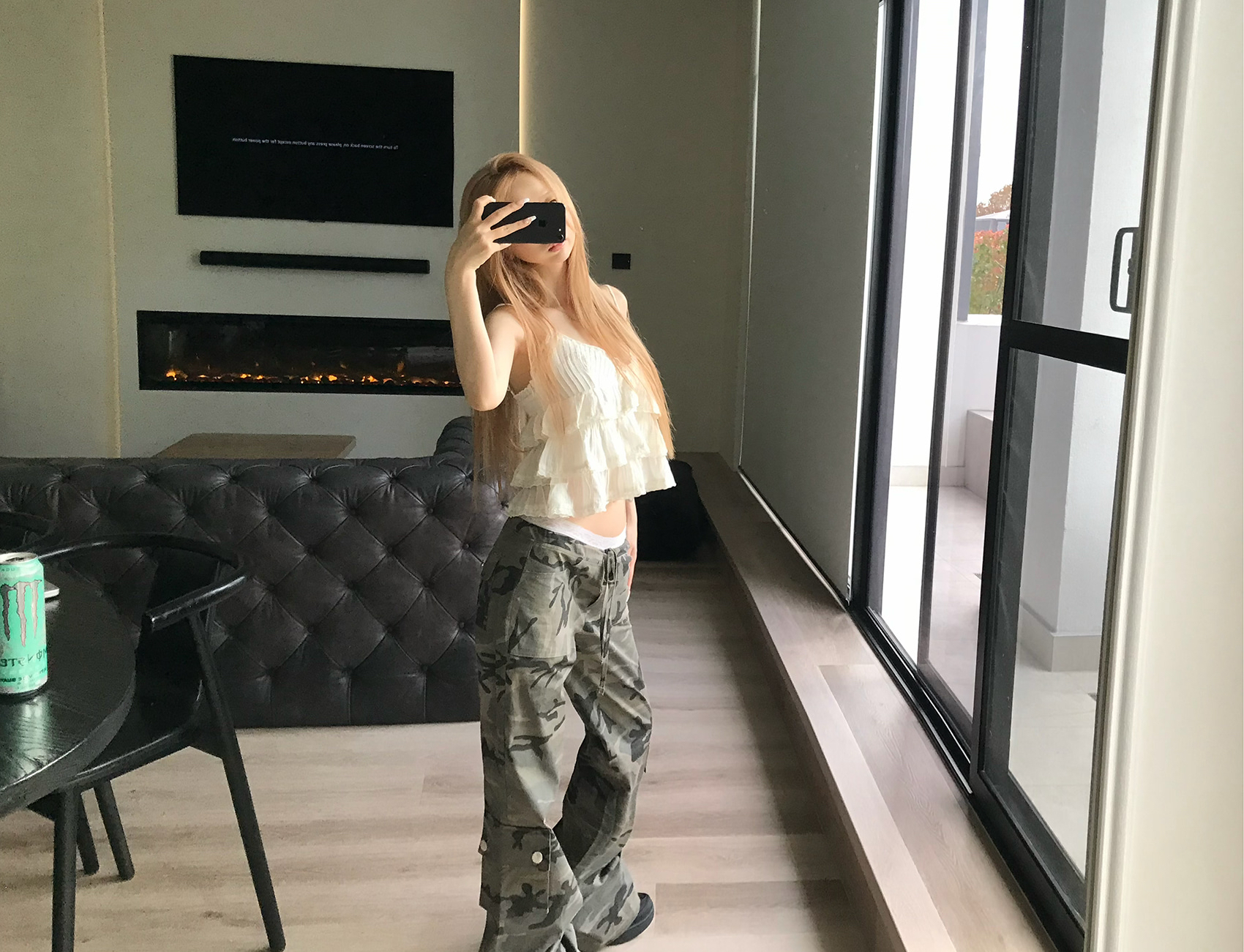 Camo Low-Rise Flare Cargo Pants
