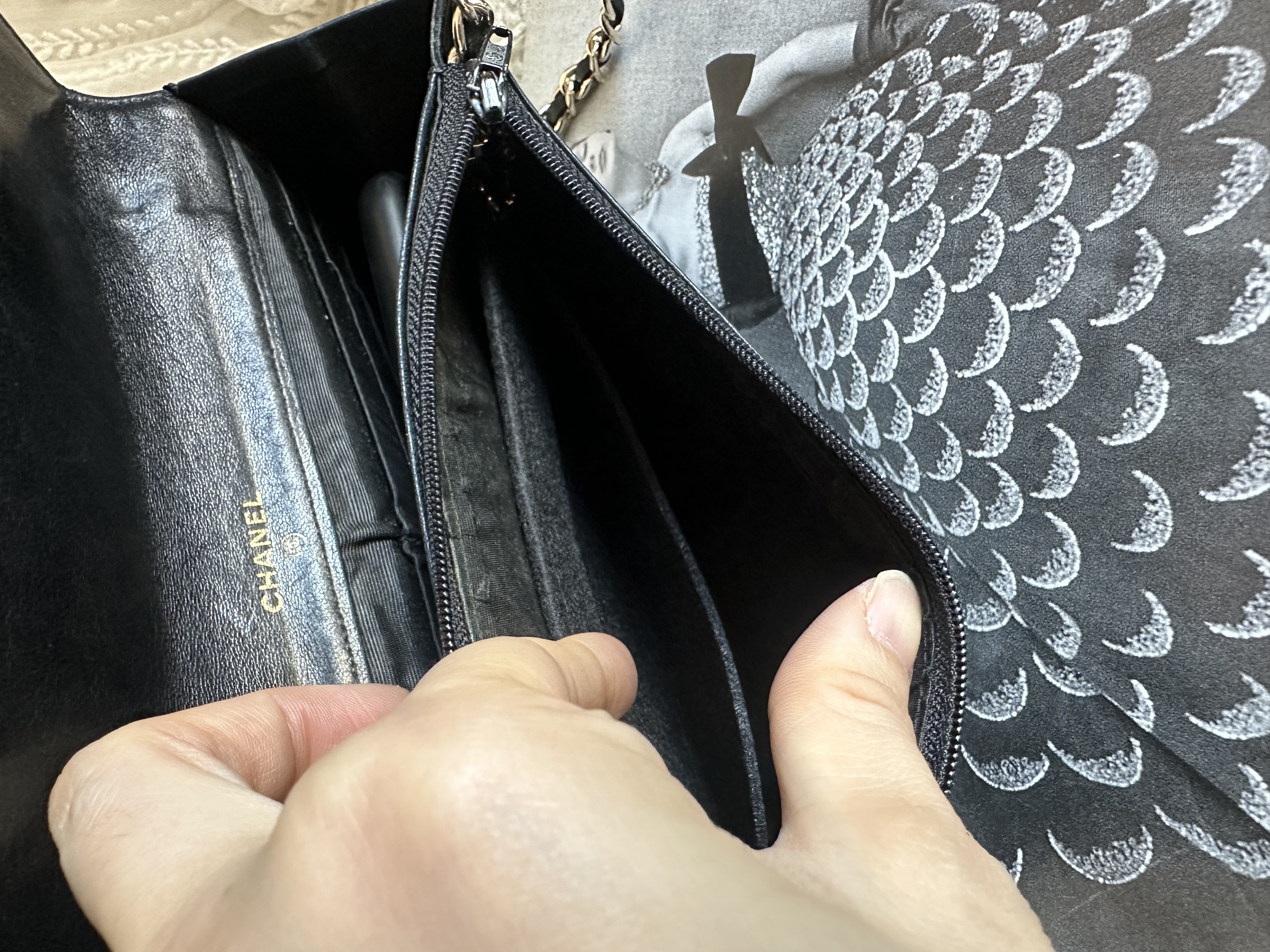 vintage chanel cc black lamb leather long wallet