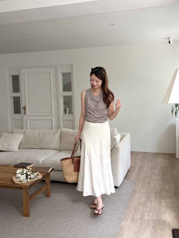 Draped Sleeveless Top (Dark Beige)
